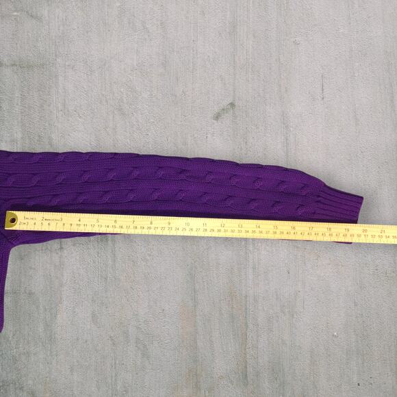 Ralph Lauren Sport Purple Cable Knit V-Neck Sweater Women’s Large Green Pony - Picture 7 of 7